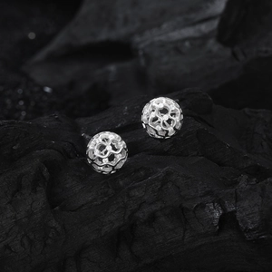 Minimalist S925 sterling silver hollow wave spherical stud earrings with cubic zirconia