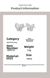 Detailed view of S925 silver butterfly earrings with hollow texture and platinum plating
