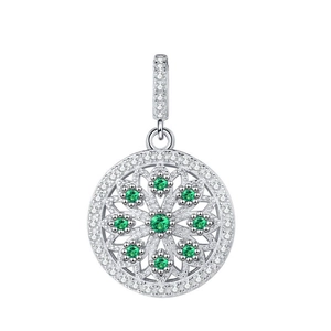 S925 sterling silver dreamcatcher pendant with hollow flower design and green zircons
