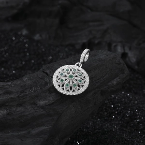 S925 sterling silver dreamcatcher necklace with hollow green zircon floral pendant