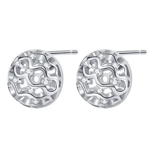 S925 sterling silver hollow sphere stud earrings with shimmering zircons and wave texture