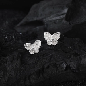 S925 sterling silver geometric butterfly stud earrings with intricate mesh wings texture