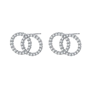 Polished S925 sterling silver interlocking double hoop earrings with cubic zirconia