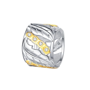S925 sterling silver leaf pendant with gold accents and cubic zirconia stones