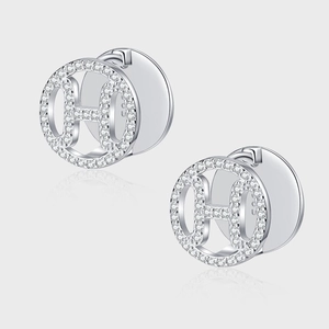 Boucles d'Oreilles Clous Lettre H en Argent Sterling 925 avec Strass Bijoux de Mode pour Femmes Élégantes Boucles d'Oreilles