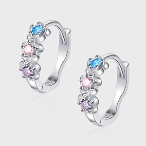925 Sterling Silver Flower Huggie Hoop Earrings For Women Multicolor Rhinestone Inlaid Fashion Jewelry Party Accessories