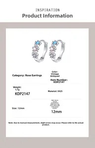 Detailed specs of s925 silver flower earrings with colorful zircons and 12mm diameter