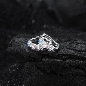 S925 sterling silver hoop earrings with colorful floral stones on black stone