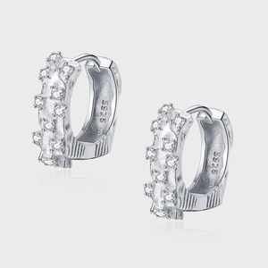 Boucles d'Oreilles Créoles Mode en Argent Sterling S925 Texture de Cratère Pour Femmes Style Glaçon Strass Bijoux