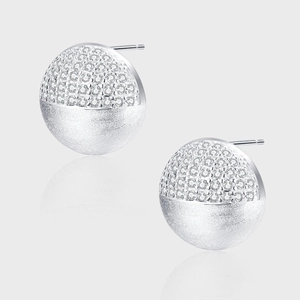 Elegant 925 Sterling Silver Ball Stud Earrings Brushed Rhinestone Pave Sphere Earrings For Women Fashion Jewelry Gift