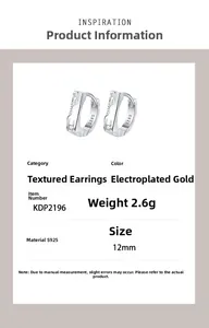 Detailed view of S925 silver textured earrings with dimensions and weight parameters