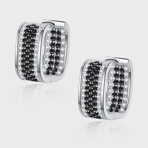 925 Sterling Silver Black And White Rhinestone Pave Hoop Earrings Vintage Minimalist Luxury Geometric Earrings For Women Jewelry