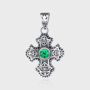 Vintage S925 Sterling Silver Cross Pendant Gothic Distressed Design With Rhinestone Gemstone Fashion Jewelry For Women