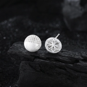 S925 sterling silver sphere earrings with micro-inlaid zircon and floral hollow design