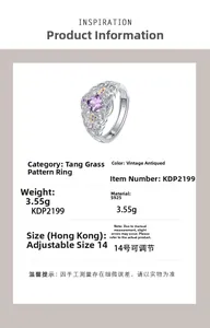 Macro detail of S925 silver lace ring featuring a vintage purple gemstone and engraving