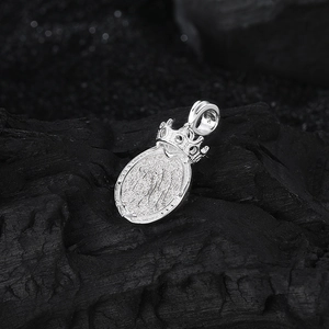 Elegant S925 sterling silver crown mermaid texture pendant with Virgin Mary relief detail
