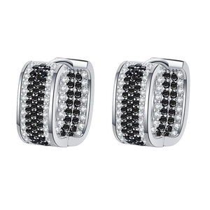 S925 sterling silver hoop earrings with triple rows of black and white cubic zirconia