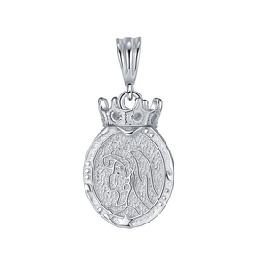 Oval S925 sterling silver mermaid portrait pendant with crown top on white background