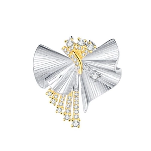 S925 sterling silver skirt pendant with golden accents and sparkling cubic zirconia stones