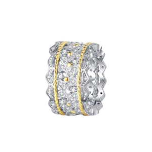 Bague ajourée en argent s925 bicolore avec texture dentelle et zircons micro-sertis
