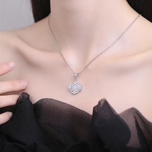 Vintage s925 silver lace pendant with white agate and pavé crystals on a bead chain