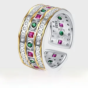 Detailed close-up of S925 sterling silver stamp and colorful gems on retro ring