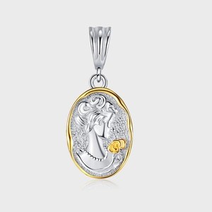 925 Sterling Silver Mermaid Texture Crown Portrait Cameo Pendant Vintage Niche Design Elegant Jewelry Accessory For Women