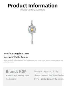 Detailed view of S925 sterling silver key pendant with dimensions 31x14mm and weight 3.11g
