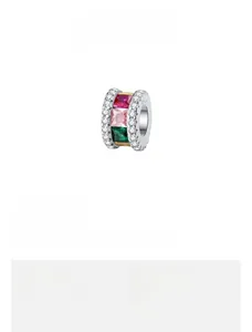 Macro view of S925 sterling silver cylinder pendant with colorful square gemstones