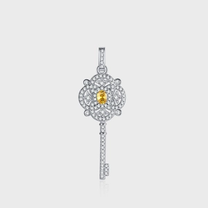 Luxurious 925 Sterling Silver Goddess Fortune Key Pendant Only Without Chain Rhinestone Paved Yellow Stone Elegant Necklace For Women