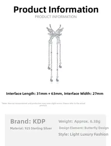 Spécifications de taille pour le collier à pampilles papillon en argent sterling S925