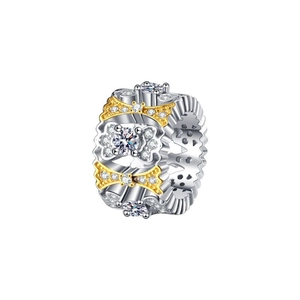 Hollow S925 silver pendant with gold bow accent and clear zircon pave setting