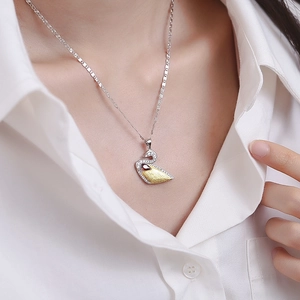 S925 silver swan pendant necklace with gold brushed finish and sparkling crystals