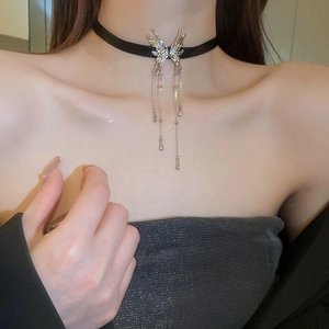 Collier ras du cou papillon liquide en argent S925 avec chaînes à pampilles fines