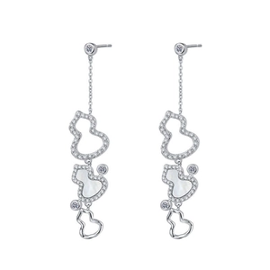 Long S925 sterling silver hollow gourd earrings with white shell and heart fringe drops