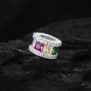 Luxurious S925 silver pendant with square pink, yellow, and green colorful crystals