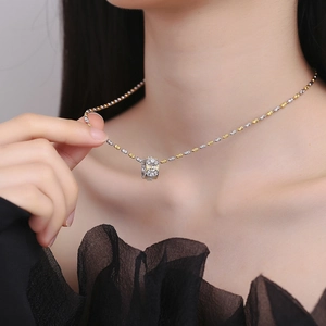 French vintage lace style hollow silver and gold pendant necklace with zircon crystals