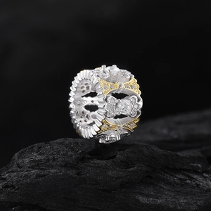 Lace hollow ring with two-tone silver and gold finish and sparkling crystal pavé settings