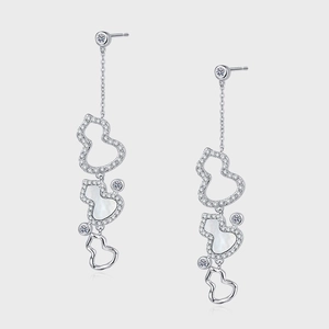925 Sterling Silver Drop Earrings White Mother Of Artificial Pearl Gourd Shape Zircon Inlaid Elegant Long Dangle For Women
