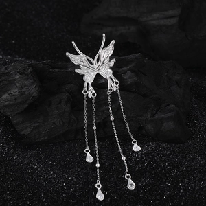 Collier papillon en argent S925 avec longues pampilles et pendentifs en zircon brillant