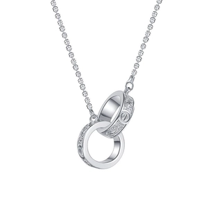 S925 sterling silver interlocking double ring necklace with vintage floral relief
