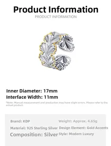 Spécifications de la bague ginkgo en argent S925 avec 17mm de diamètre et 4,65g de poids