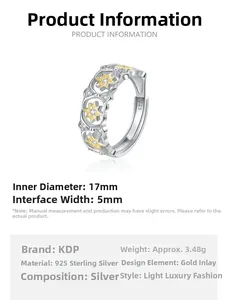 Detail of S925 silver ring with golden star inlay and 17mm inner diameter specs