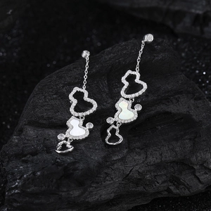 S925 silver long hulu tassel earrings with white shell and shimmering pavé diamonds