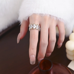Bague élégante en argent S925 feuille de ginkgo avec finition brossée italienne or et argent