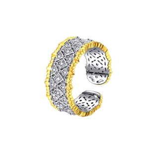 Bague en argent sterling S925 style dentelle italienne avec accents dorés