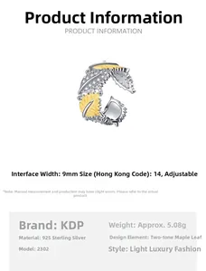 Detail eines S925 Sterlingsilber Ahornblatt-Rings mit zweifarbigem Gold- und Silber-Finish