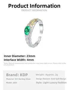 Detail of S925 sterling silver ring featuring green zircon and dual-tone texture