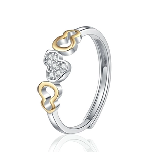 Adjustable S925 silver hulu ring with gold contrast and micro-paved cubic zirconia