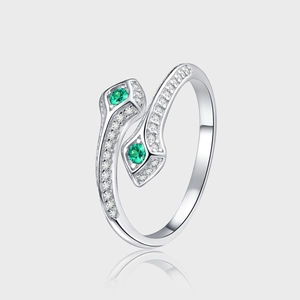 Bague Ouverte en Forme de Serpent en Argent Sterling S925 pour Femme Zirconia Vert Émeraude Luxe Style Coréen Réglable